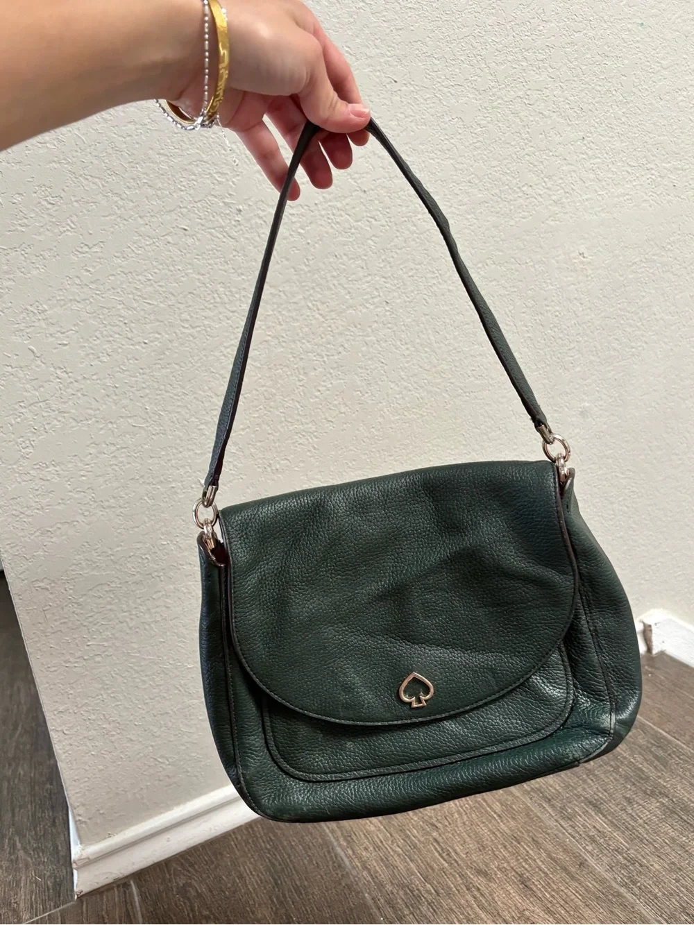 Kate Spade Kailee Medium Flap Deep Evergreen Leather Hobo Shoulder Bag Purse